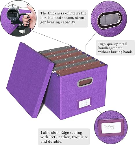 Vista 148 de Organizador de archivos en paquete de 2, caja archivadora portátil con tapa, compatible con carpetas tamaño carta/legal, organizador de documentos