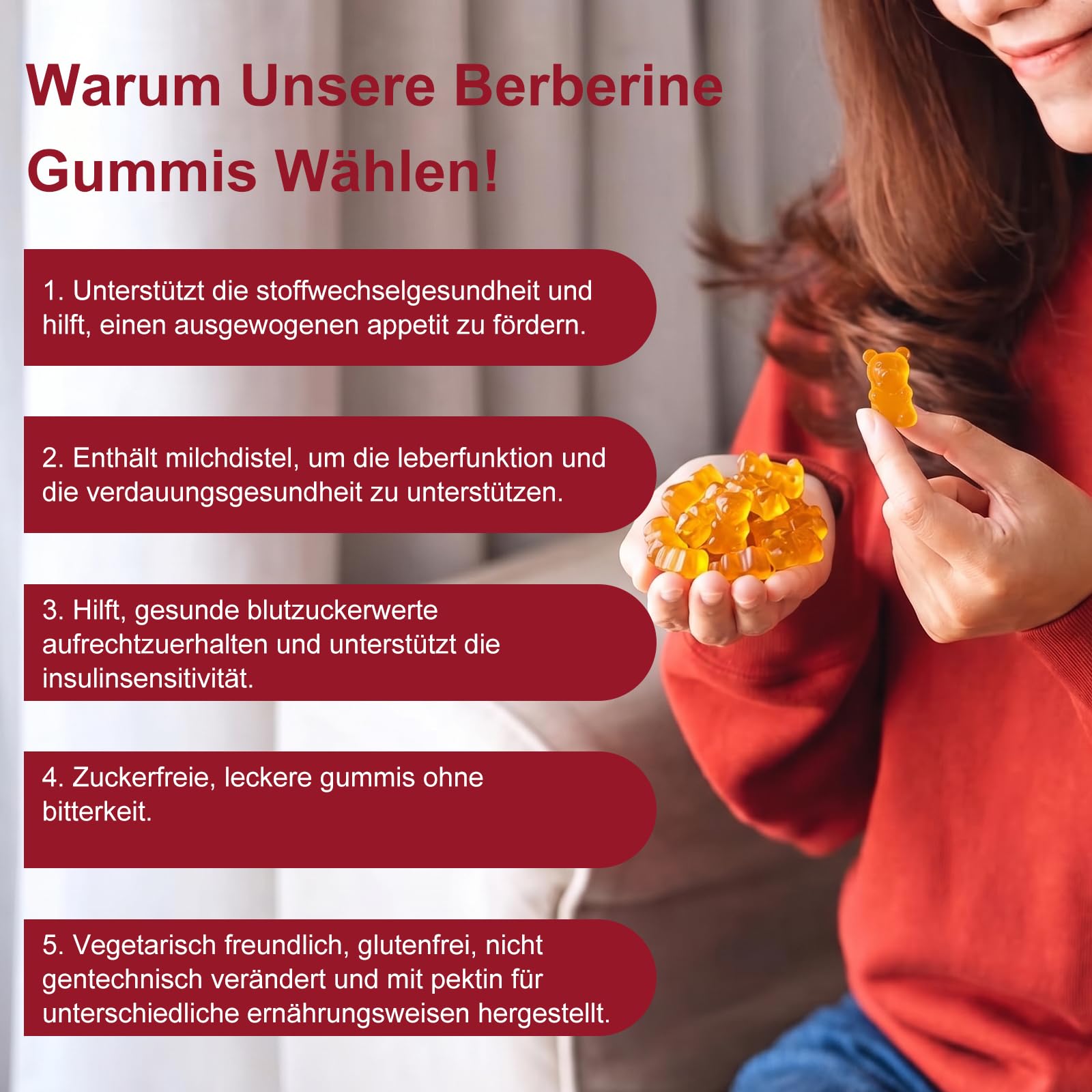 Berberin Gummies,Berberin Gummibärchen,1500mg Hochdosiert Berberine,mit Ceylon-Zimt,Kurkuma,Schwarzem Pfeffer,Zuckerfrei,Vegan,Stoffwechsel & Täglichen Energiebedarf,60 Stück