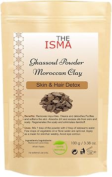 Moroccan Clay Powder for Face & Hair Mask | Ghassoul Clay, Green Clay, Red Clay & White Clay | Natural Cleansing Clay for Facial Mask, Hair Mask & Skin Care 100g, Ghassoul Clay