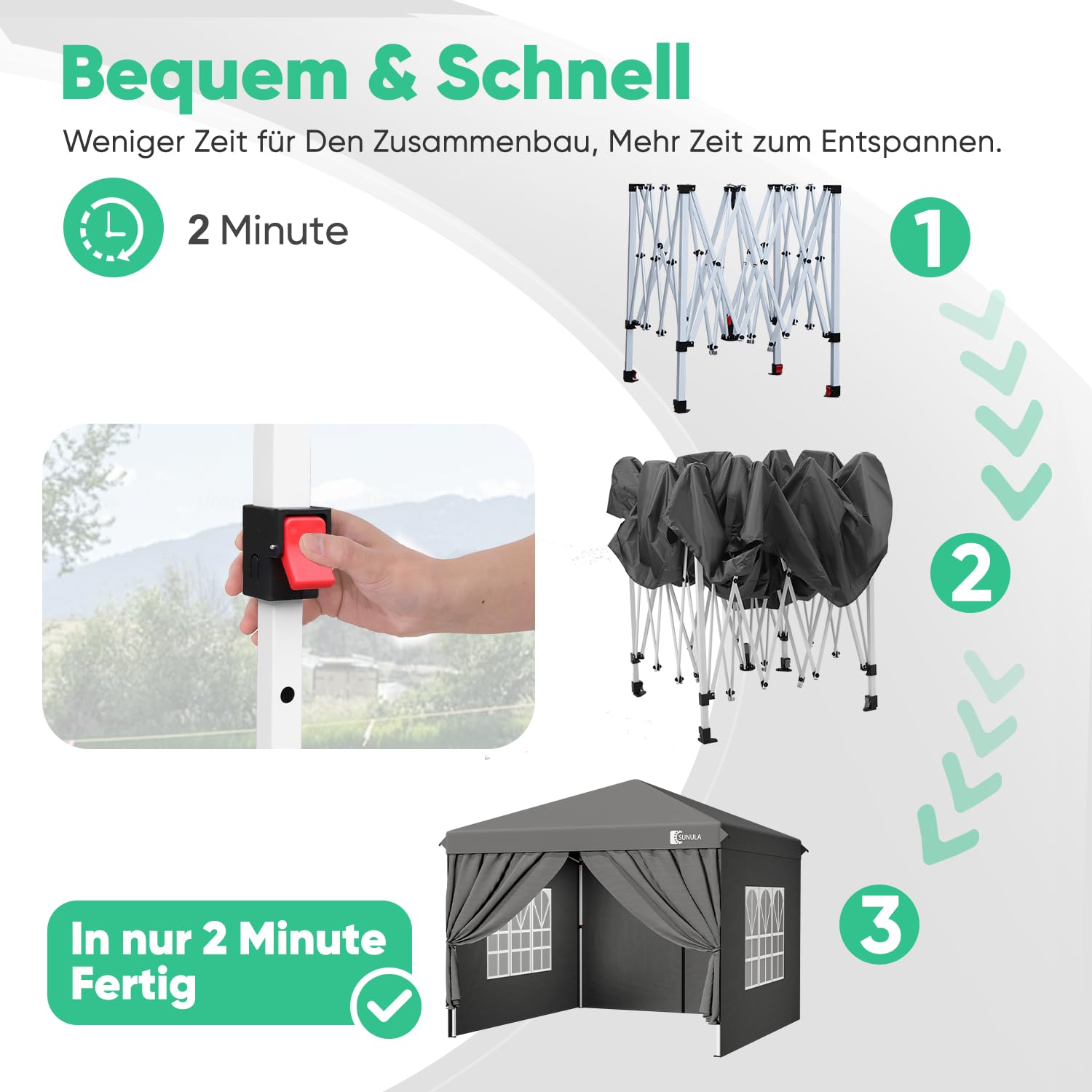Sunula Pavillon 3x3 Wasserdicht Stabil Winterfest mit 4 Seitenwänden - 2026 Version, Faltpavillon 3x3m mit Verdickten Röhren, Partyzelt Gartenpavillon Faltzelt (Grau)