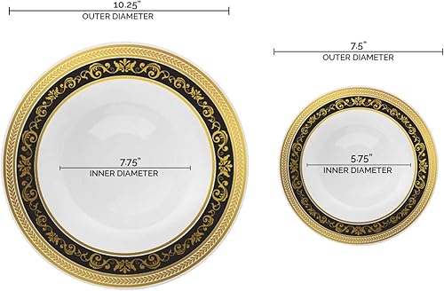 Miniatura 2 de Elegantes platos de plástico desechables, 240 unidades, 120 platos de cena resistentes, 120 platos de ensalada de postre, color blanco con borde