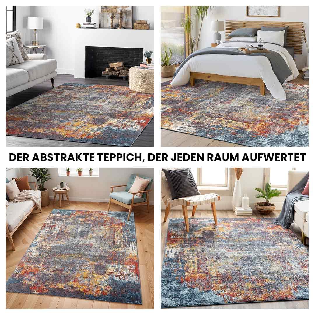 Livabliss Miami Wohnzimmer Teppich modern – Abstrakt Design in Marmor Optik für Wohnzimmer 120x170 cm, Esszimmer, Schlafzimmer - Marmor Teppiche groß, weicher Teppich Kurzflor in Blau, Rost, Grau