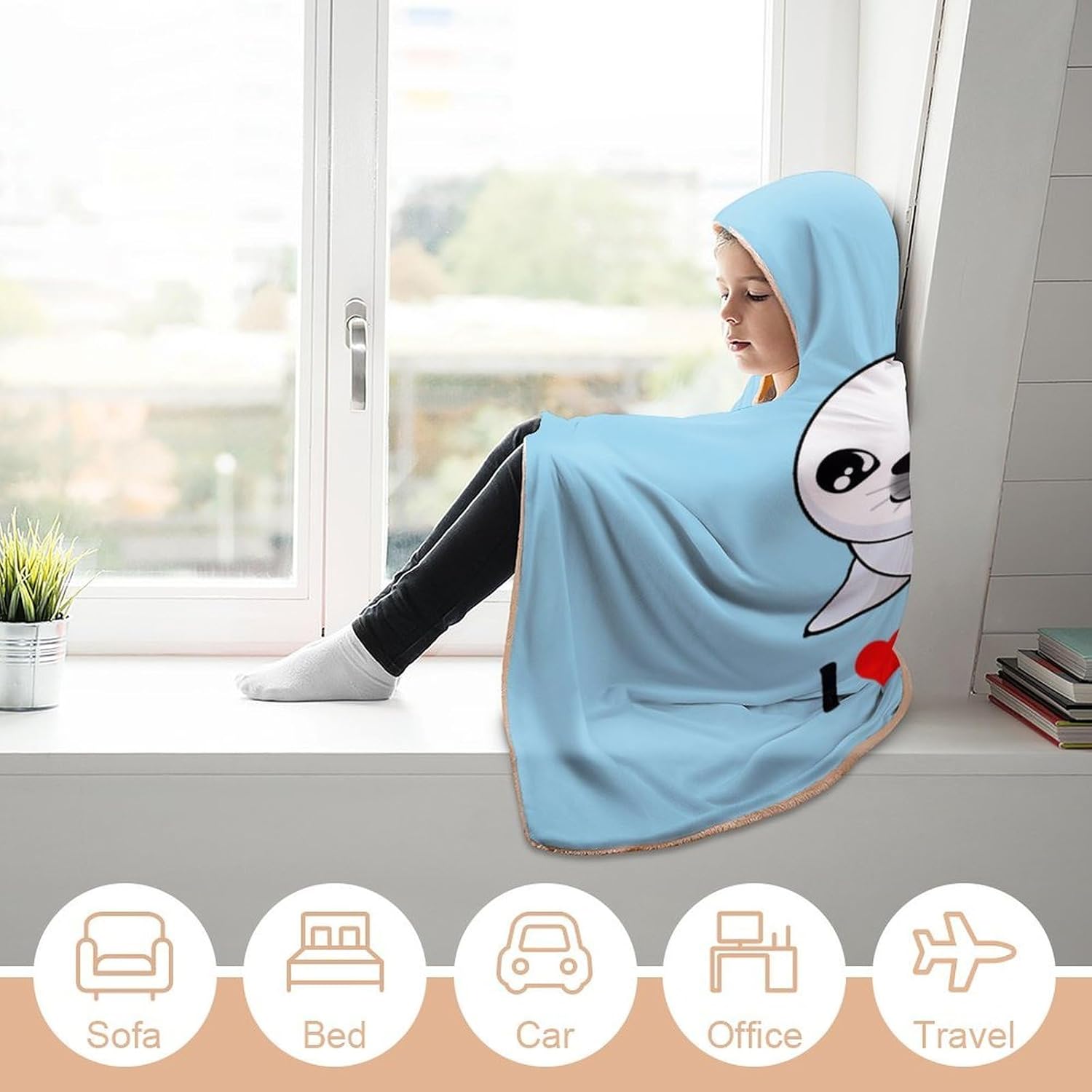 I Love Seal Fashion Wearable Blanket Hoodie Fleece Throw Cloak Robe Unisex