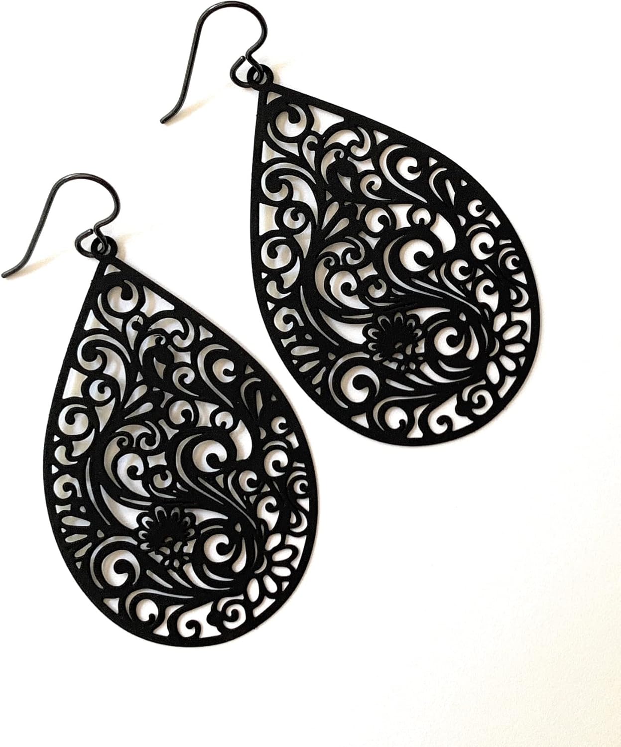 Black Filigree Earrings for Women on Hypoallergenic Niobium Wires Handmade in USA by Darlene's Gift Shop