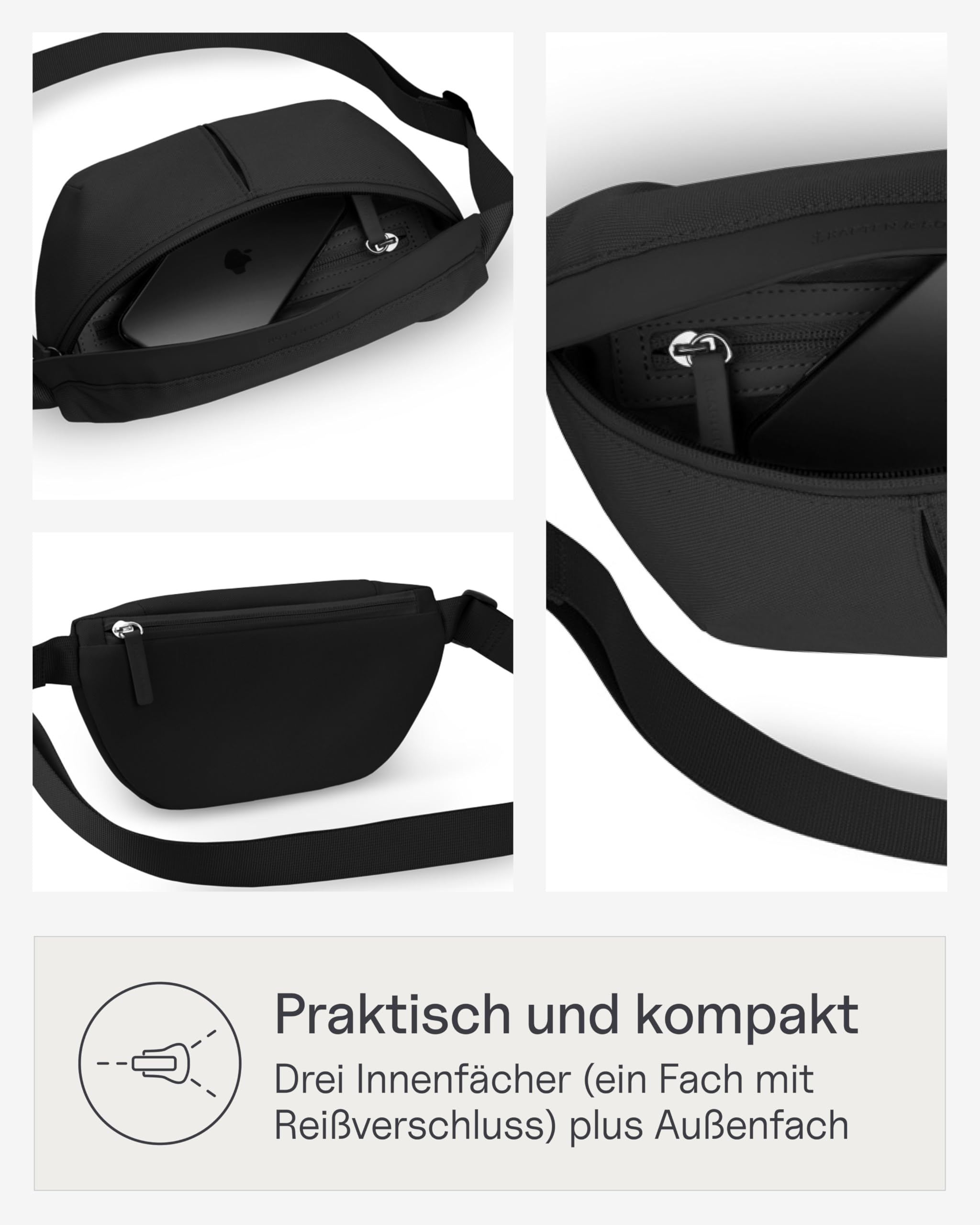 Kapten & Son Chest Bag Sveg All Black 1L Crossbody Bag Vegan Wasserabweisend