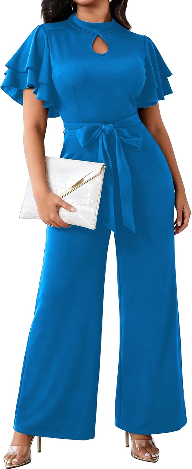 CuteCherry Women's jumpsuits Elegant Sexy Short Sleeve Casual Business Stripe Long Pants Rompers With Belt - Image 2