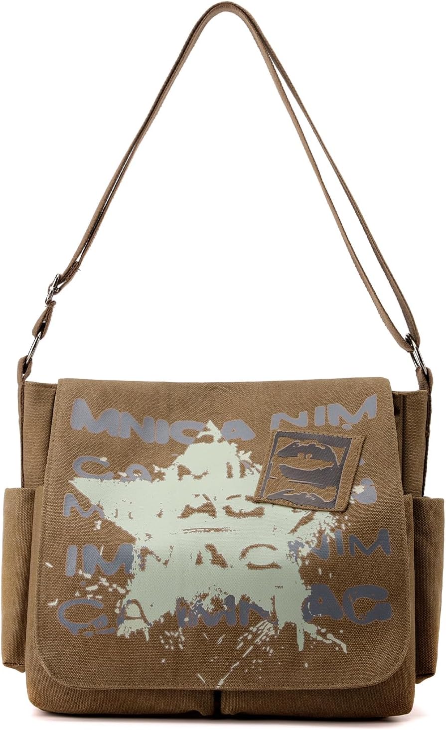 DOURR Canvas Messenger Bag for Men and Women Printing Star Vintage Crossbody Shoulder Satchel for College Work Travel