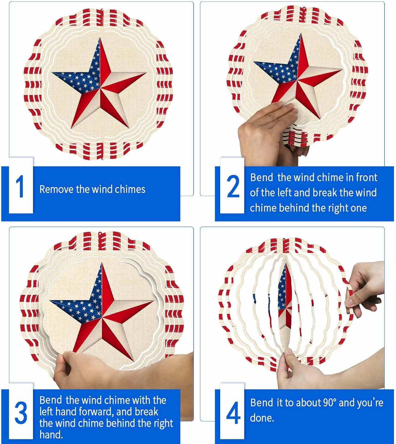 American Flag Star Independence Day Red Stripes Retro Cotton Wind Spinner for Garden Yard 3D Stainless Steel Hanging Wind Spinners, Patriotic July 4th Spinners Outdoor Metal Decor for Lawn Patio Home