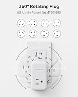 Vista 5 de TROND - Extensor de toma de corriente con enchufe giratorio de 360, divisor de 3 tomas de CA con 2 cargadores USB C PD de 20W, adaptador de enchufe