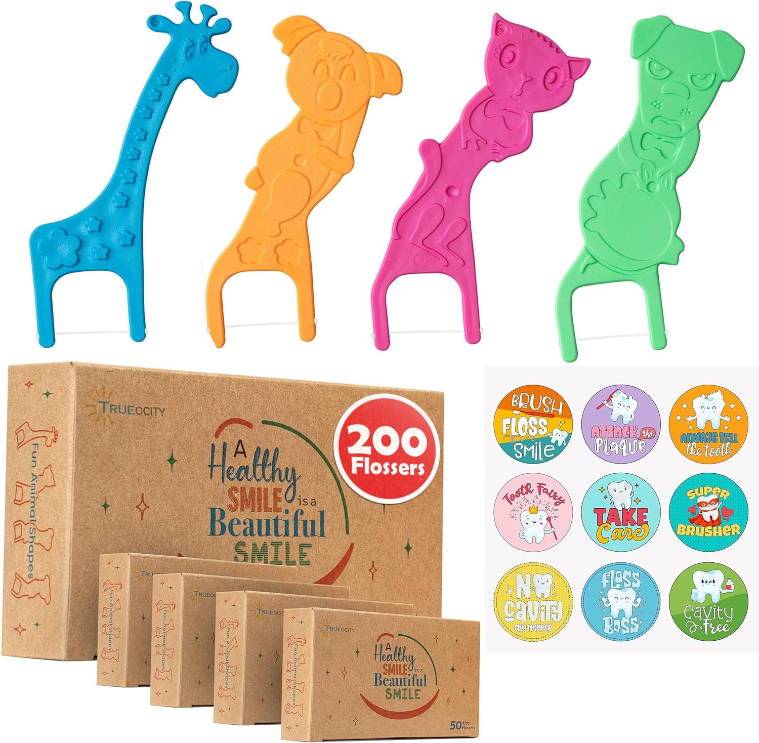 Truoecity 200 Kids Toothpicks for Boys and Girls Kids Floss Picks