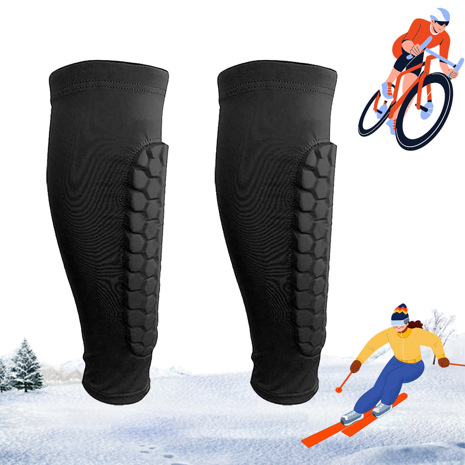 Frost Armours Ski Shields, Shinbang Protector 2.0, Shin Defender Shin Guards, Long Breathable Elastic Honeycomb Anti-Collision Leggings Protective Cover (Black, S)