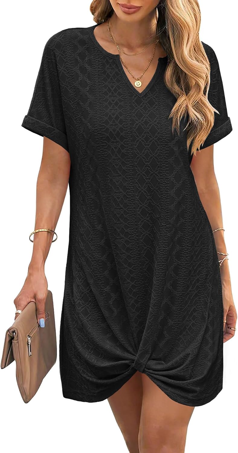 RUMIA Summer Dresses for Women Eyelet Casual Dresses Short Sleeve Twisted Coverup Beach Vacation Clothes - Image 4