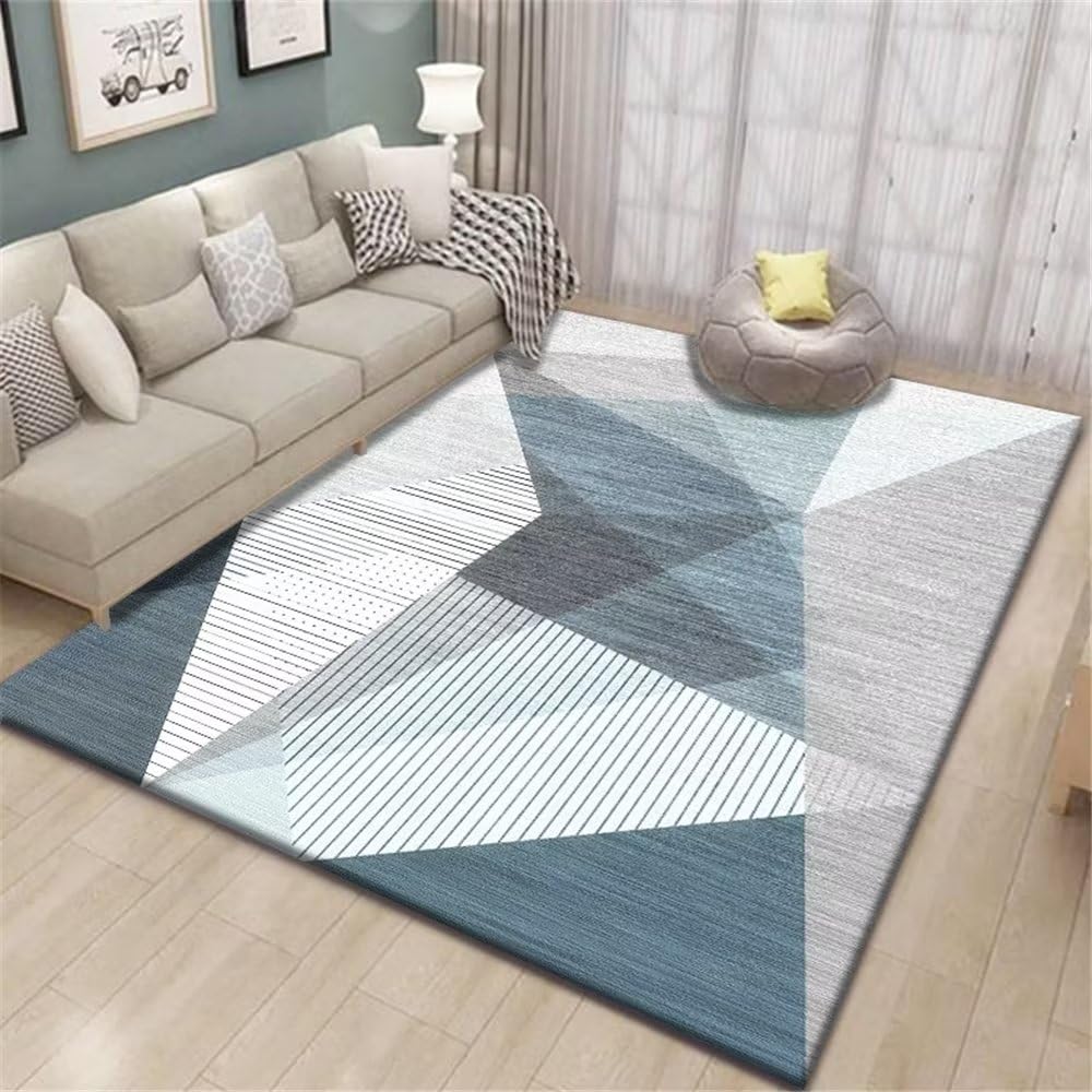 Tapis ado garcon bleu géométrique 200x300 grand tapis chambre étude