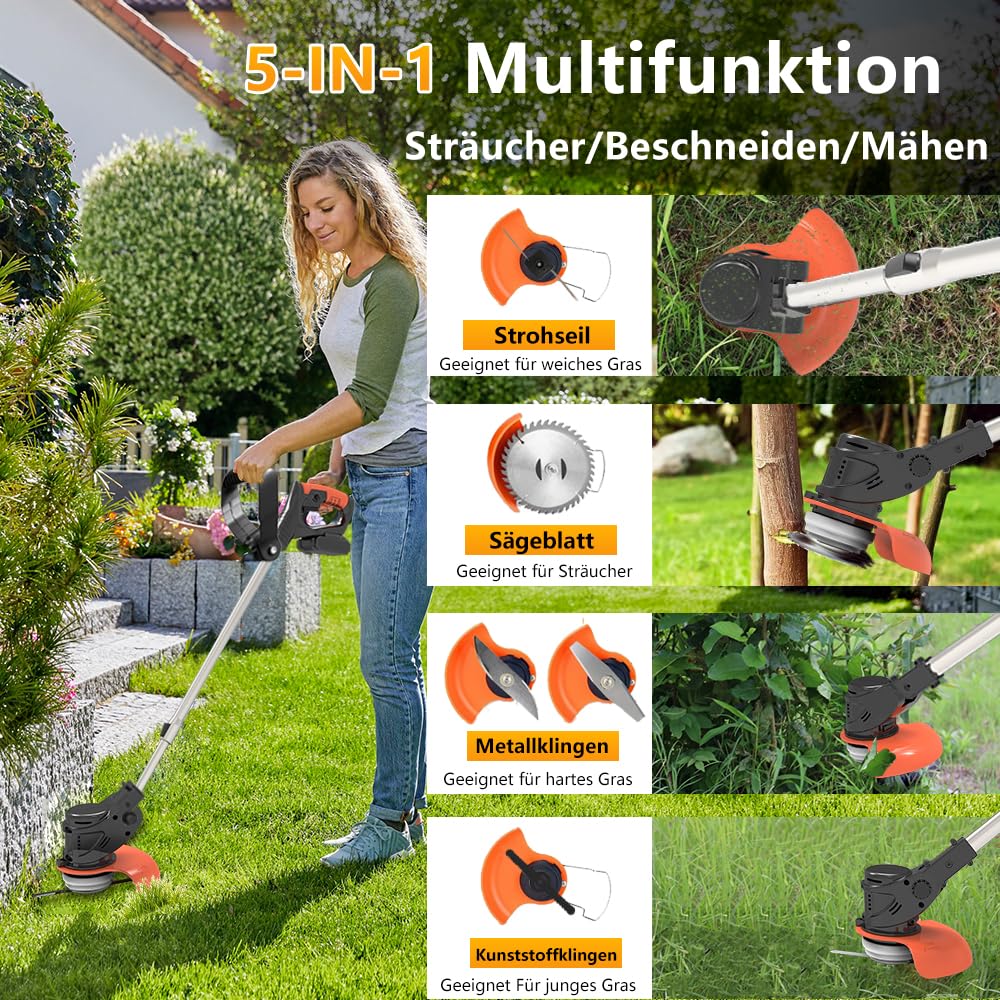 Rasentrimmer Mit Akku Für Kompatibel Makita Akku Rasentrimmer | Akku Rasentrimmer Mit 5 Arten Klingen Und 2x 4.0Ah Akku, Akku Freischneider Höhere Effizienz, längere Laufzeit,Leicht 1.8kg