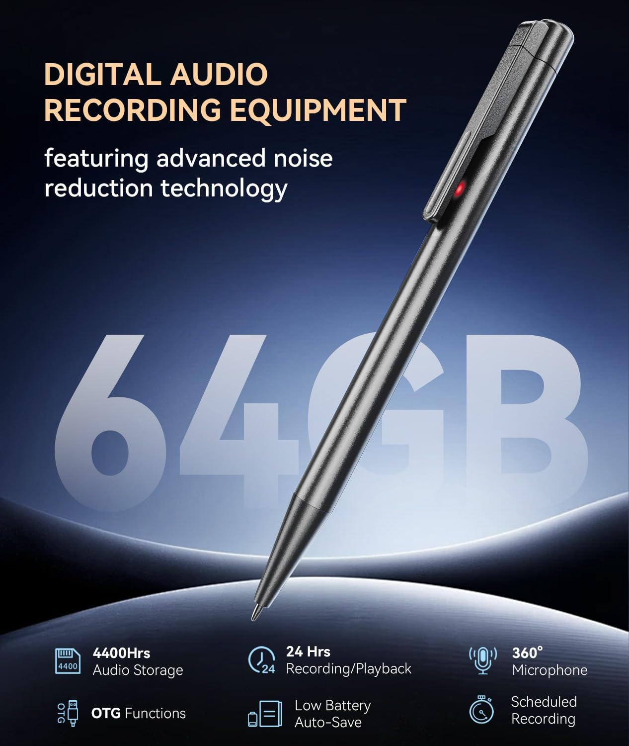 64GB(4400H)Digital Voice Recorder with Playback,24H Battery Voice Activated Recorder with Noise Reduction,Type-C Audio Recorder with 10X Speed Transfer,Recording Devices for Lecture,Meeting,Interview - Image 2