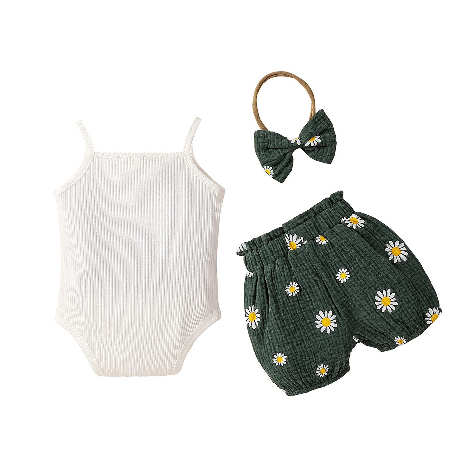 AFGF Baby Girl Clothes Outfits CottonSolid Color RomperCasual3PCS Set (Green, 12-18 Months)