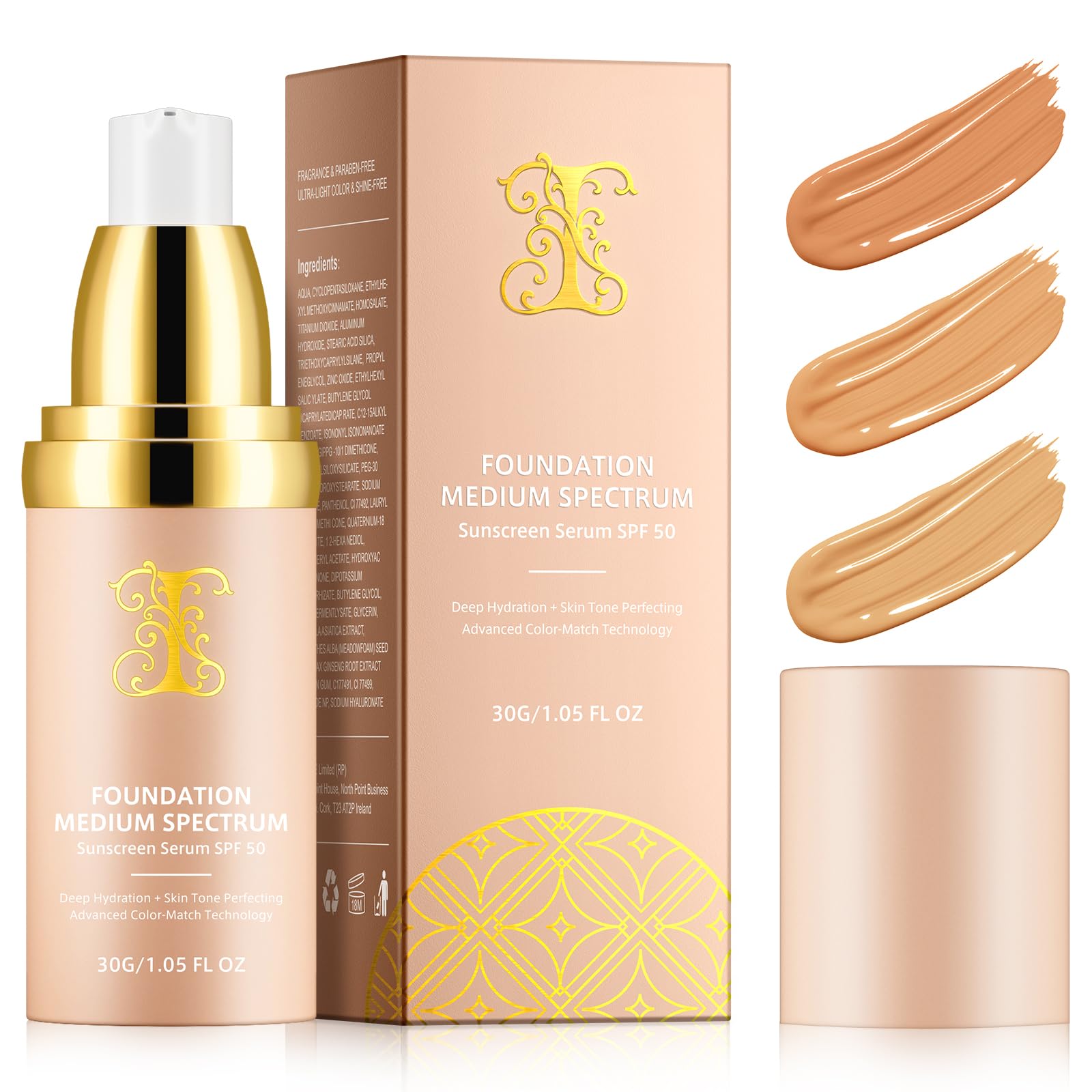 Foundation 4 in 1 - Medium Spectrum with SPF 50 Concealer Sun Protection Hydrating Foundation Color Changing Longwearing