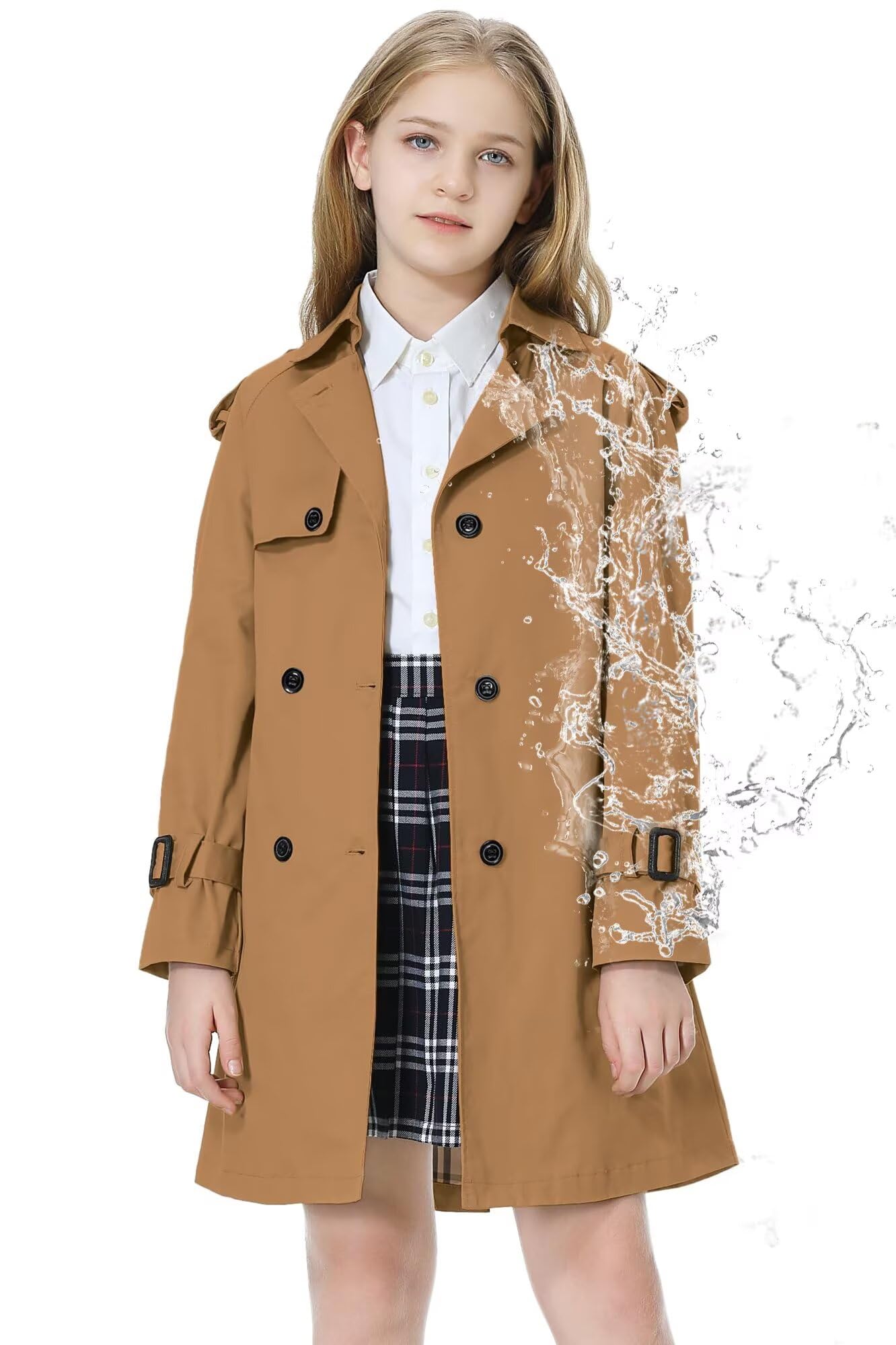 Betusline Girls Trench Coat Double Breasted Outerwear Raincoat