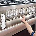 GRENFU Stove Knob Safety Covers (5 + 1 Pack) - Double-Key, Universal Size Gas Stove Knob Locks with Strong Double-Sided Tape, Heat-Resistant Oven Knob Covers for Child Safety/Pet Safety, Clear View