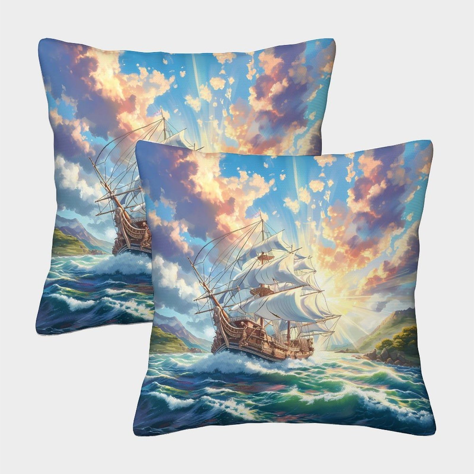 QFVANSIYO Artistic Sailing Sky 3D Printed Microfiber Pillowcase Bedroom Decor Nautical Ship Pillow Cover for Adults Teens Home 40x40cm