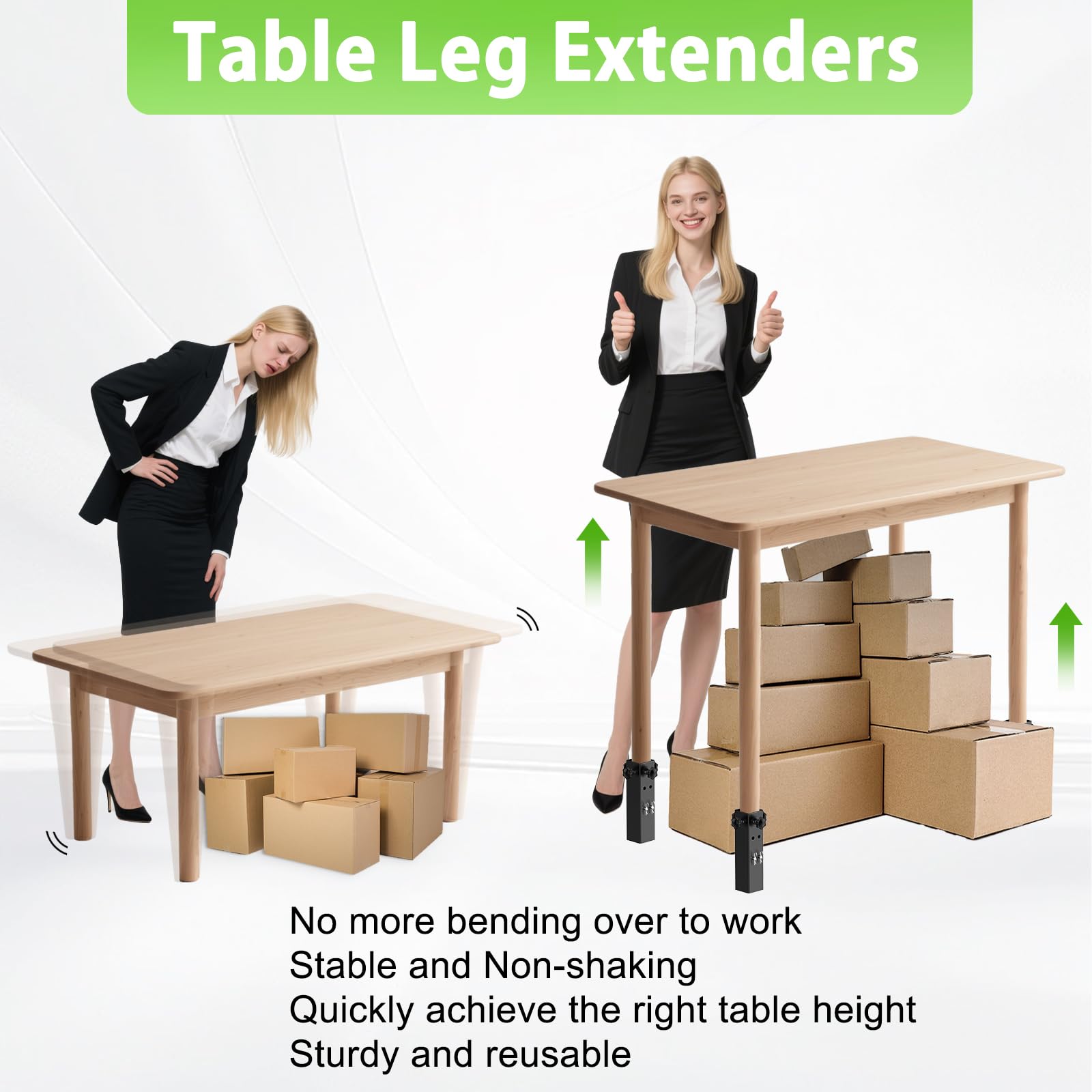 Snapklik.com : KOPKIO 4 Pcs Table Leg Extenders, 2 Levels Adjustable ...