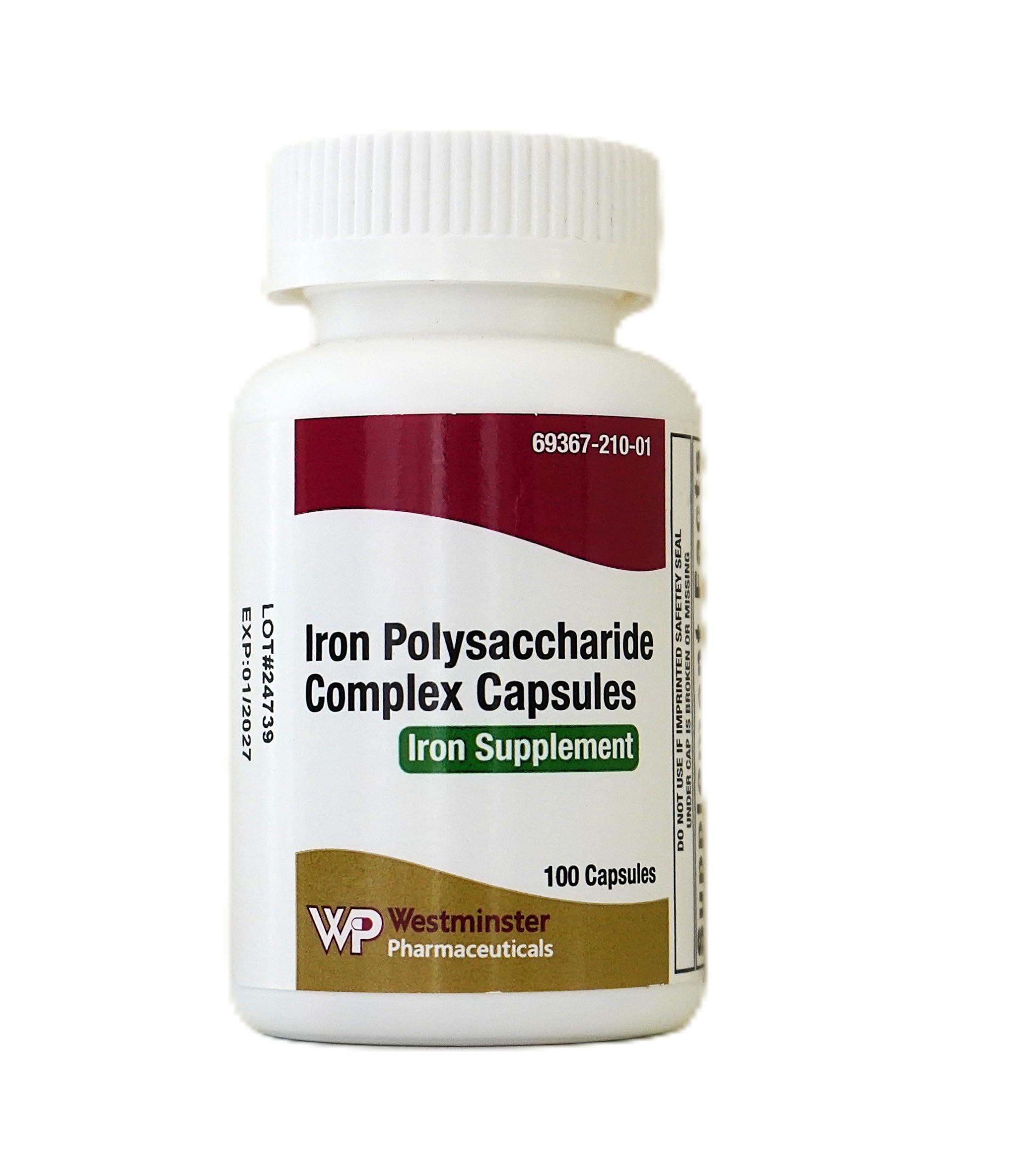 Westminster Pharmaceuticals Iron Polysaccharide Complex Capsules, 150mg Elemental Iron Supplement, 100 Count, Daily Dietary Support, Chelated and Easy On Stomach, Helps for Iron Deficiency Anemia,