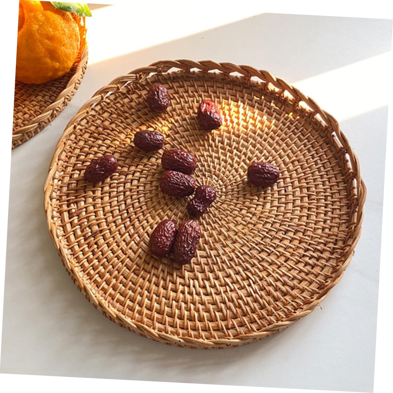 GRIRIW Rattan Lace Fruit Plate Snack Serving Tray Woven Storage Basket Woven Baskets Serving Baskets Basket Woven Food Tray Storage Rack Delicate Woven Basket Portable Woven Basket