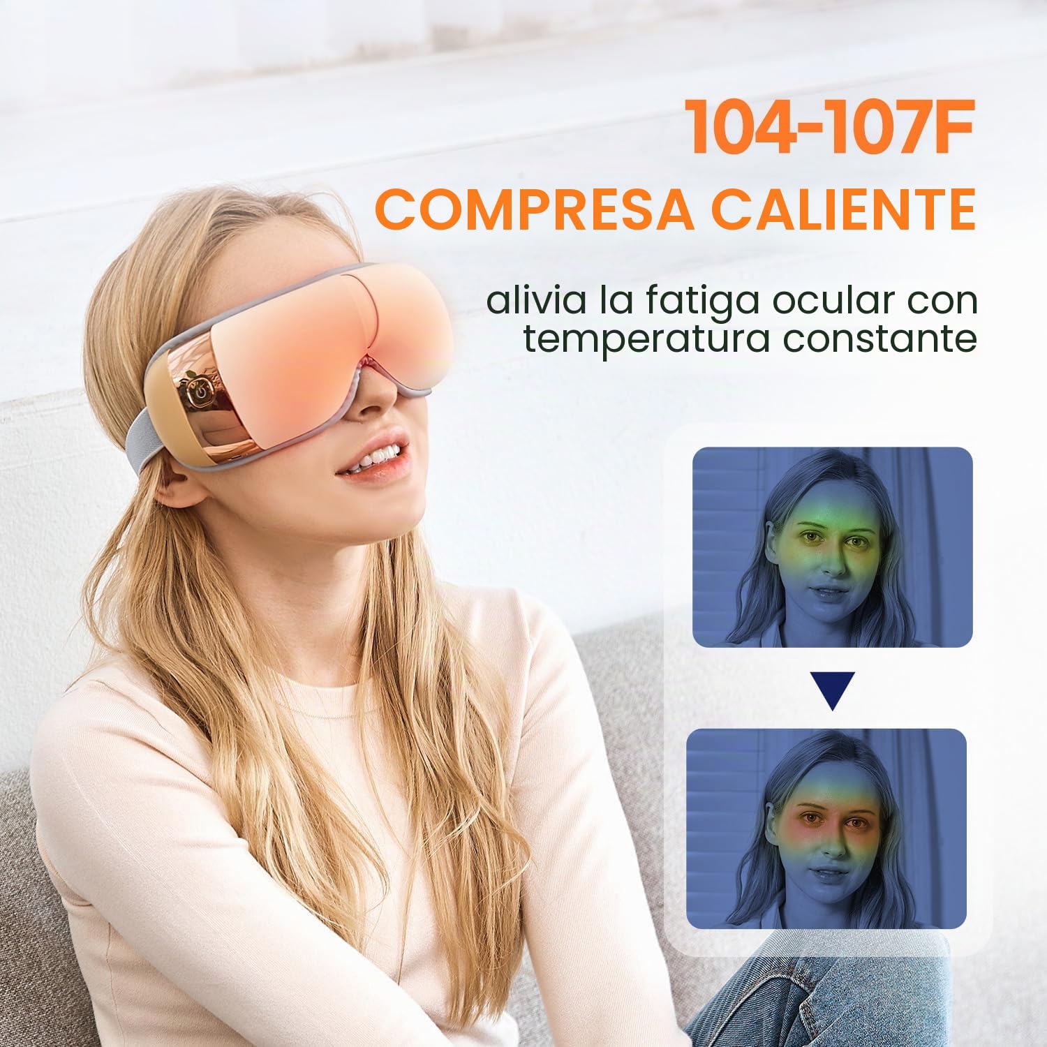 HubiCare Masajeador de ojos con calor, masajeador de vibración con música para migrañas, relaja y reduce la tensión ocular, círculos oscuros, bolsas de ojos, ojos secos, mejora el sueño (Marfil)