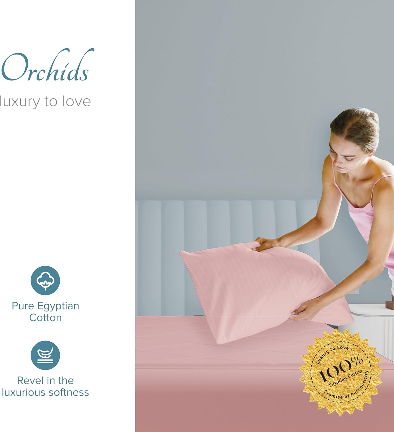 Carressa Linen 100% Egyptian Cotton King Size Pillow Cases Set of 2 - Luxury 1000 Series Orchids Collection King Pillowcases (Blush), Cooling, Breathable Sateen Weave Hotel Quality Bed Pillow Cover