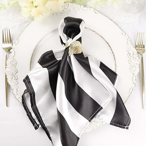 Efavormart - 5 servilletas de satén a rayas negras y blancas para decoración de mesa de banquetes de boda, fiesta, 20 x 20 pulgadas