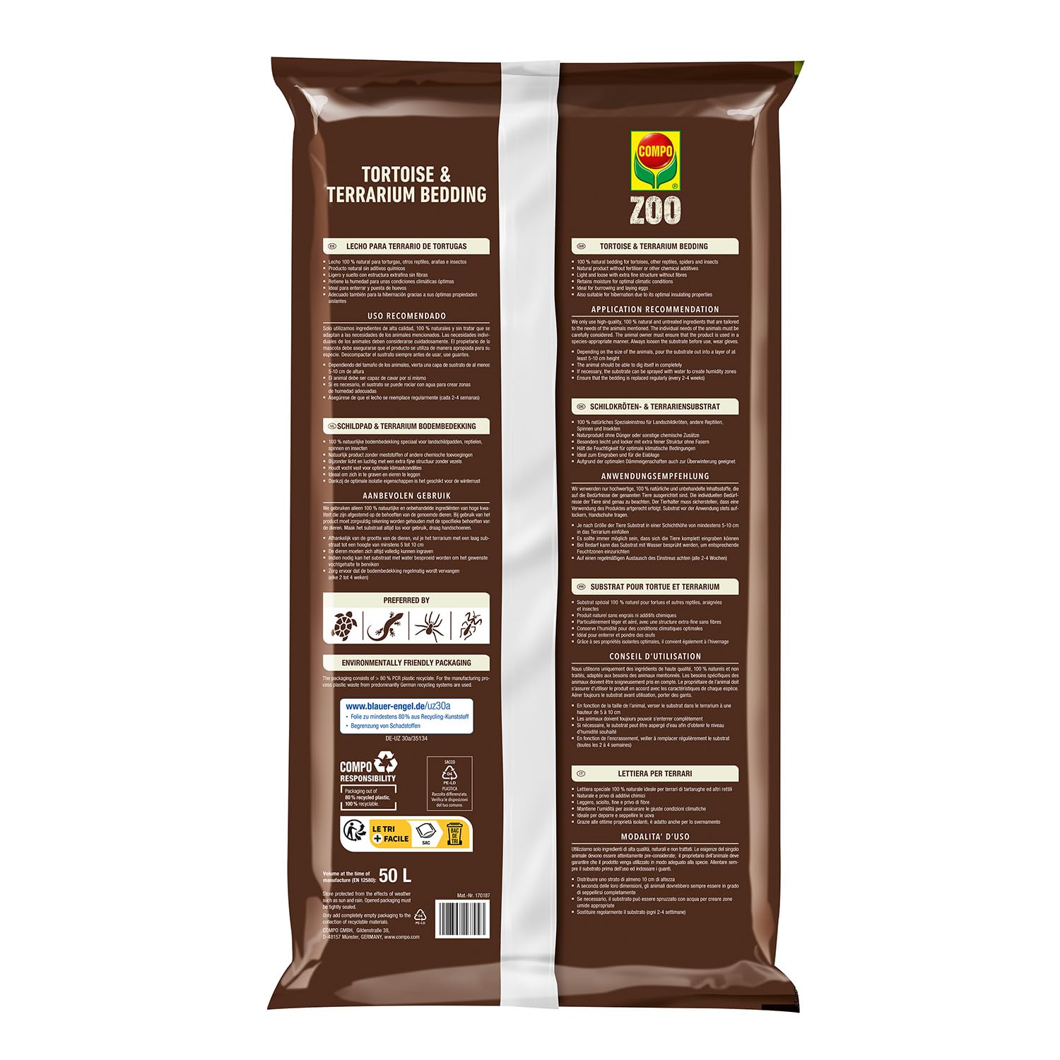 COMPO ZOO Lettiera per tartarughe e terrari, 50 litri