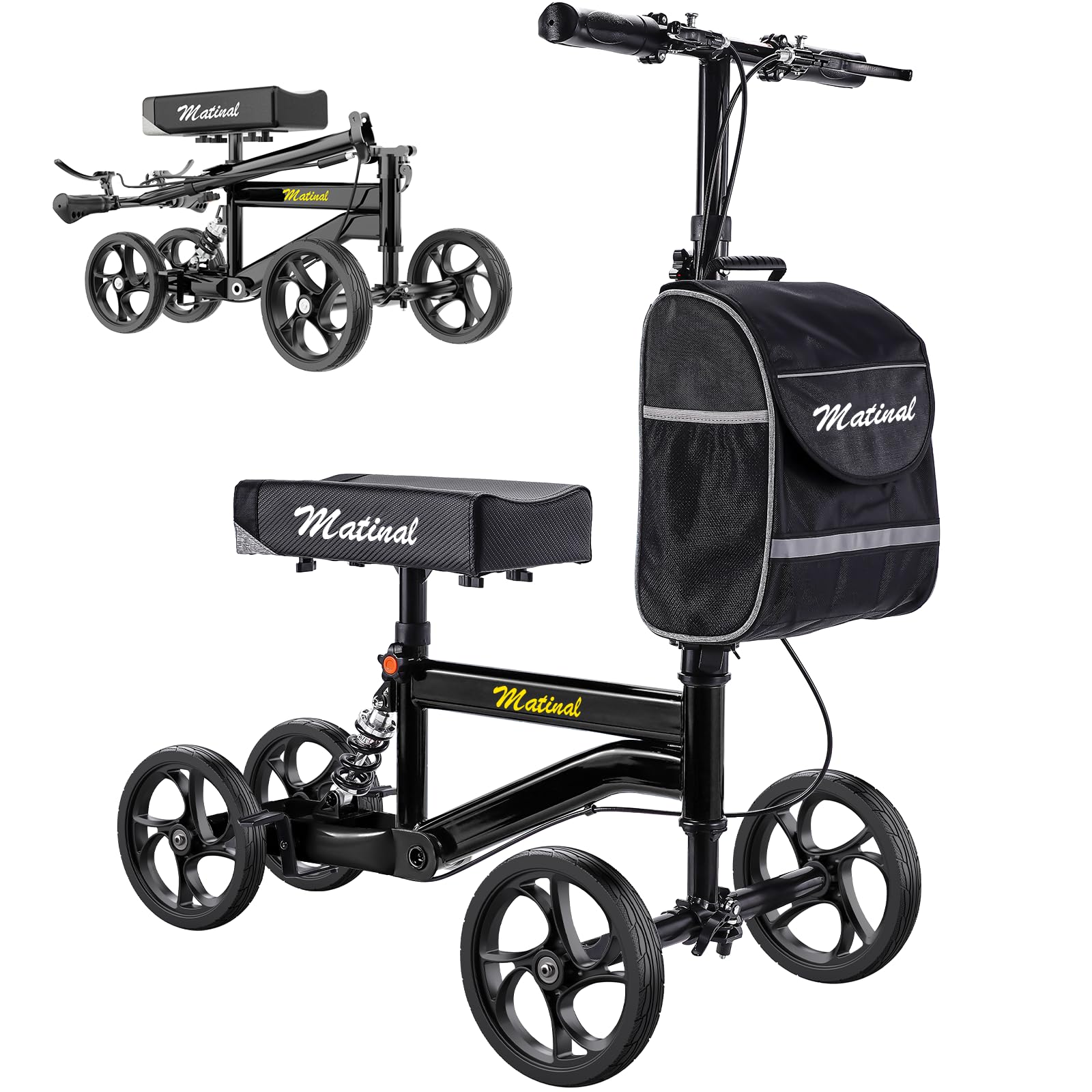 Matinal knie rollator für Erwachsene bei Fußverletzungen, 20 cm Vorderrad | 136 kg Tragkraft, mit Tasche, höhenverstellbar, Alternative zu Krücken für die Genesung nach einer Knöchelverletzung