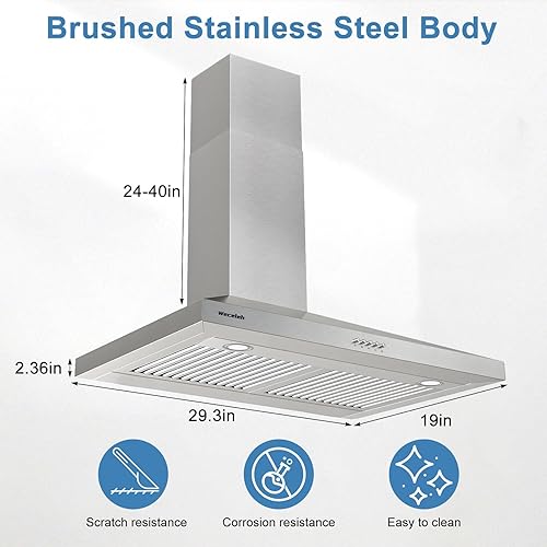 Miniatura 10 de Campana extractora de 30 pulgadas debajo del gabinete, campana extractora de acero inoxidable, 600 CFM sin ductosconductos convertible, con