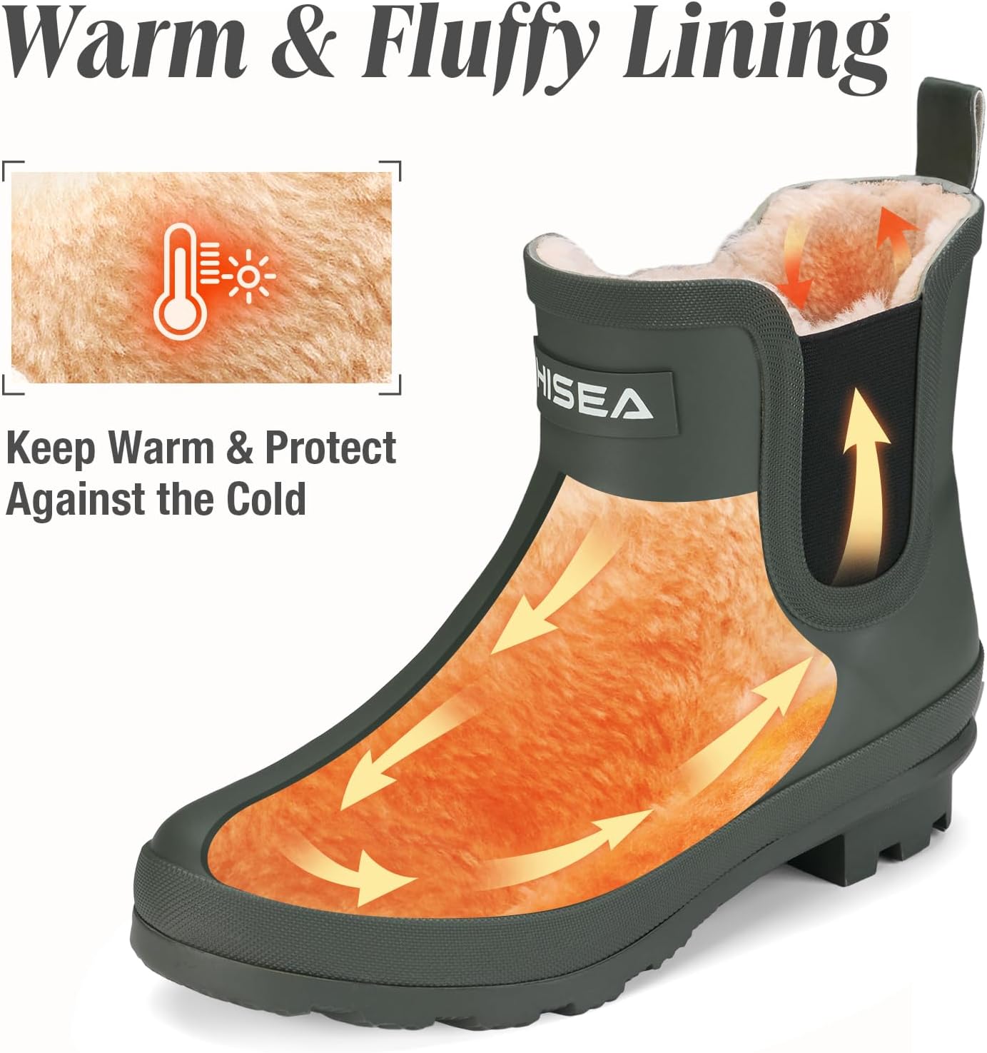 HISEA Women's Plush Rain Boots Waterproof, Chelsea Rubber Booties Women, Ladies Ankle Snow Boots for Winter Spring Garden Outdoor - Image 7