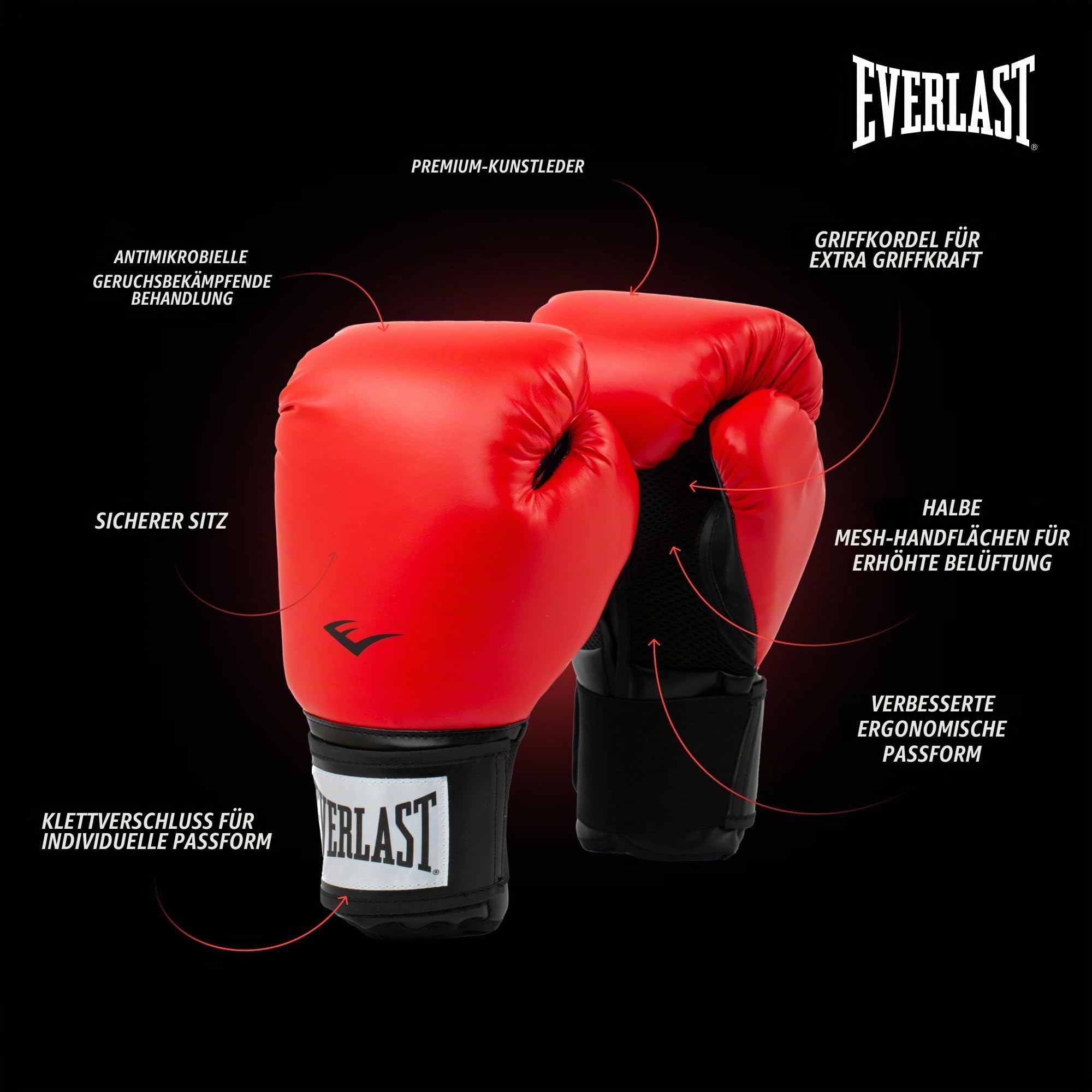 Everlast Prostyle 2 8oz Boxhandschuhe, Schwarz, für Sandsäcke, Pratzenarbeit & Fitness, Klettverschluss, Griffband