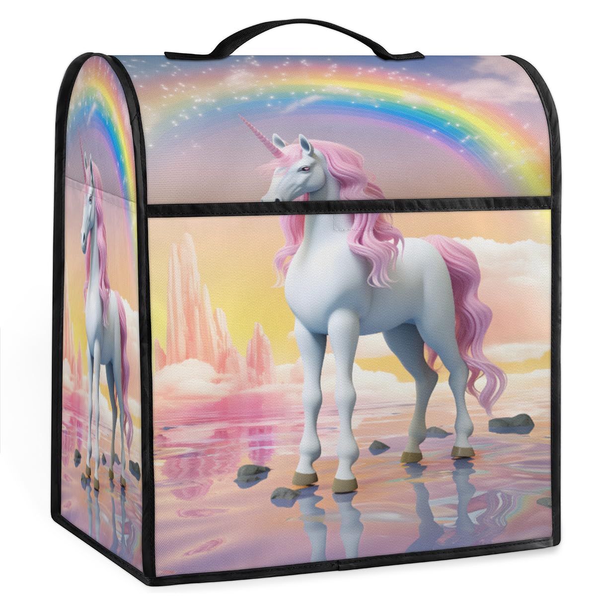 Coffee Maker Cover Rainbow Animal Unicorn Kitchen Appliance Covers Small Appliance Covers Blender Cover Juicer Cover Dust Covers for Kitchen Appliances with Top Handle and Pockets,Washable,B259