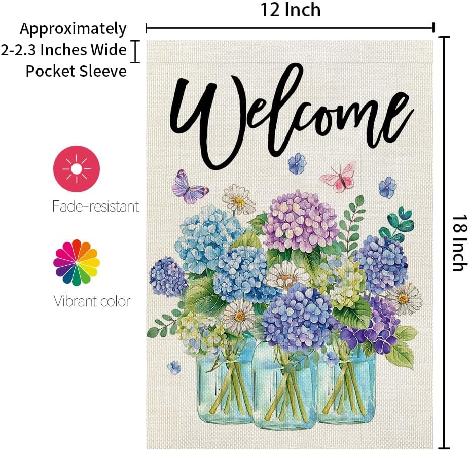 CROWNED BEAUTY Spring Garden Flag Hydrangea Mason Jars Double Sided 12x18 Inches Small Burlap Welcome Holiday Seasonal Yard Decoration for Outside Porch CF1759-12 - Image 6