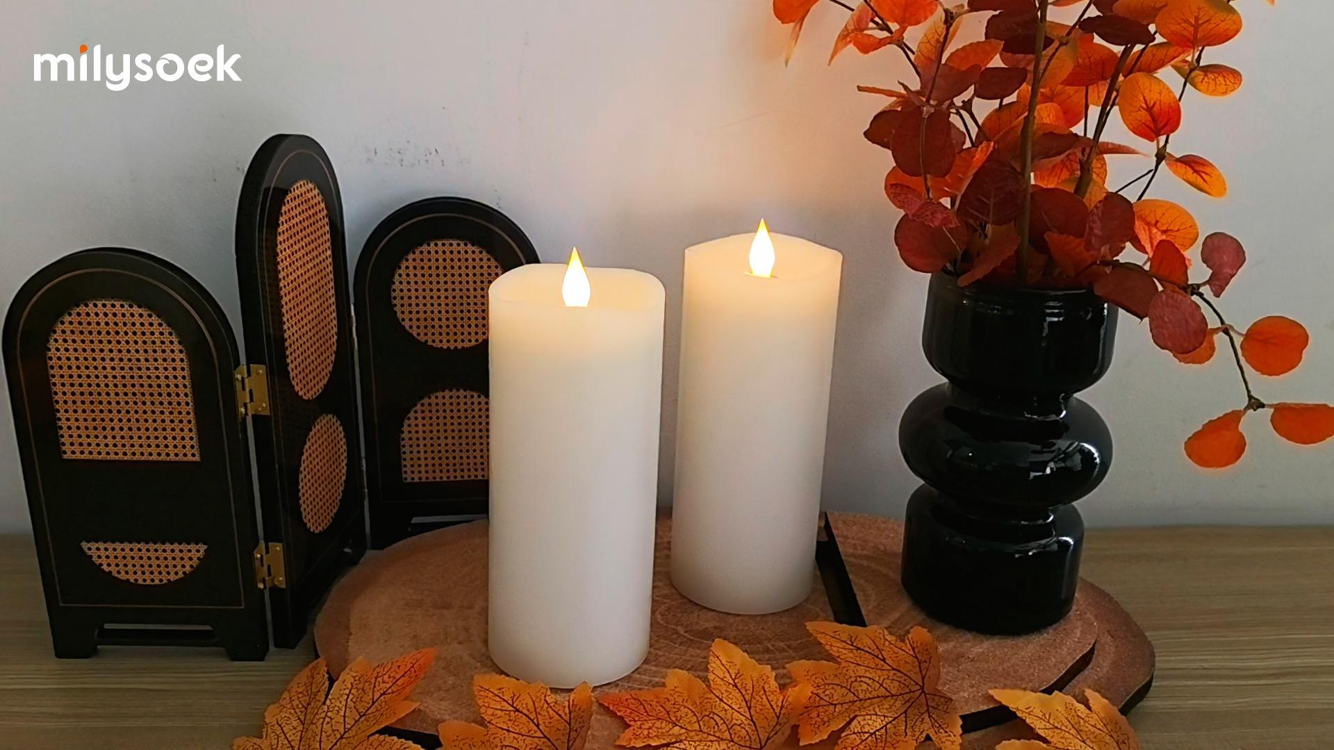 Image of 2PCS, 3 x 7 inches Flameless Candle with Remote Control, 3D Flickering Wick, Real Wax, Battery Candles,with Timer,Battery Powered Candles,for Holiday Home Decor,White