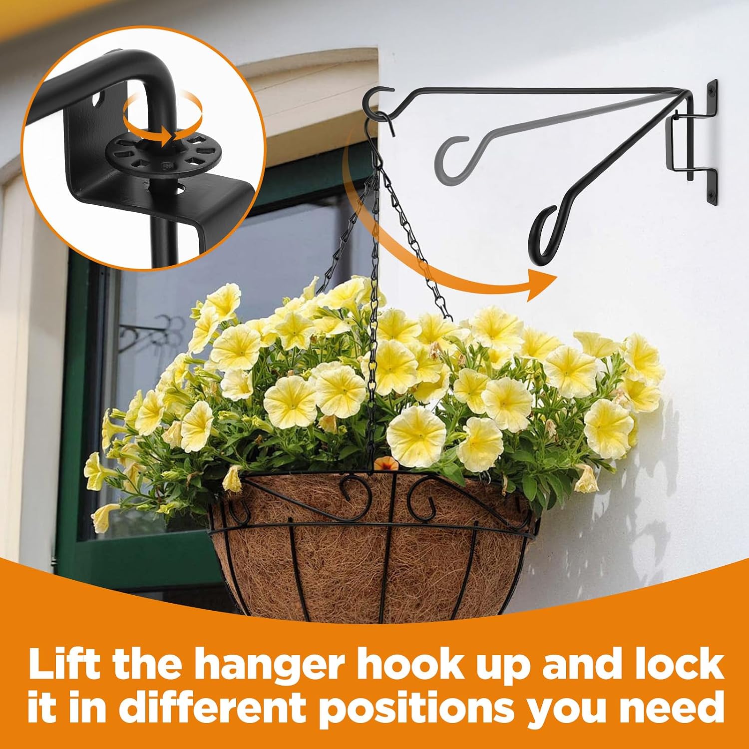 16 Inch 2 Pack Swivel Plant Hanger, Heavy Duty Steel Outdoor Hanging Hook Bracket for Flower Pots, Bird Feeders, Wind Chimes, Baskets, Black