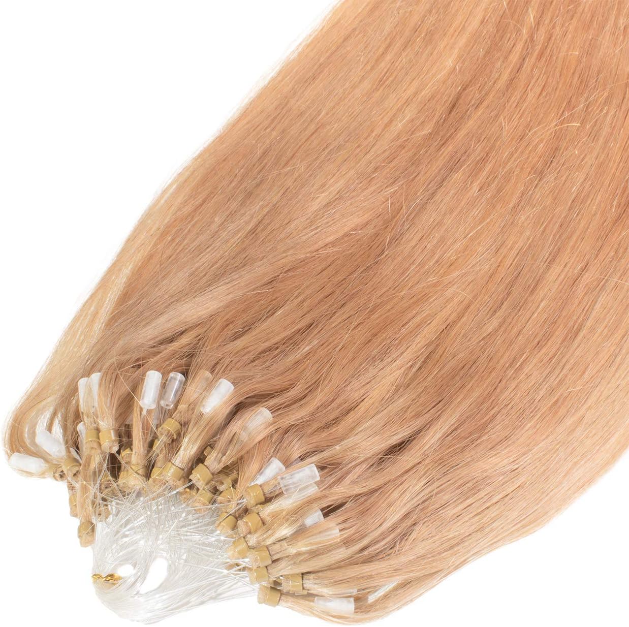 Just Beautiful Hair 25 x 0.8g Microring Loop Extensions - 16 ", REMY Hair, #27 medium golden blond, straight