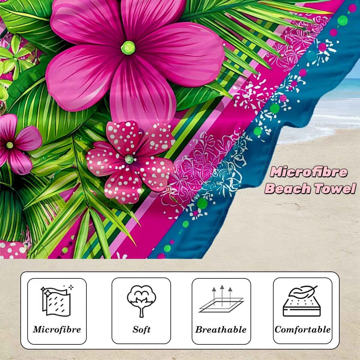Serviette de Plage Microfibre, Lot de 2 Serviette de Bain Grande Taille 100x200 cm, Séchage Rapide Drap de Bain Fleur, Anti Sable Serviettes de Plage, Serviettes Microfibre Sport pour Travel -4580