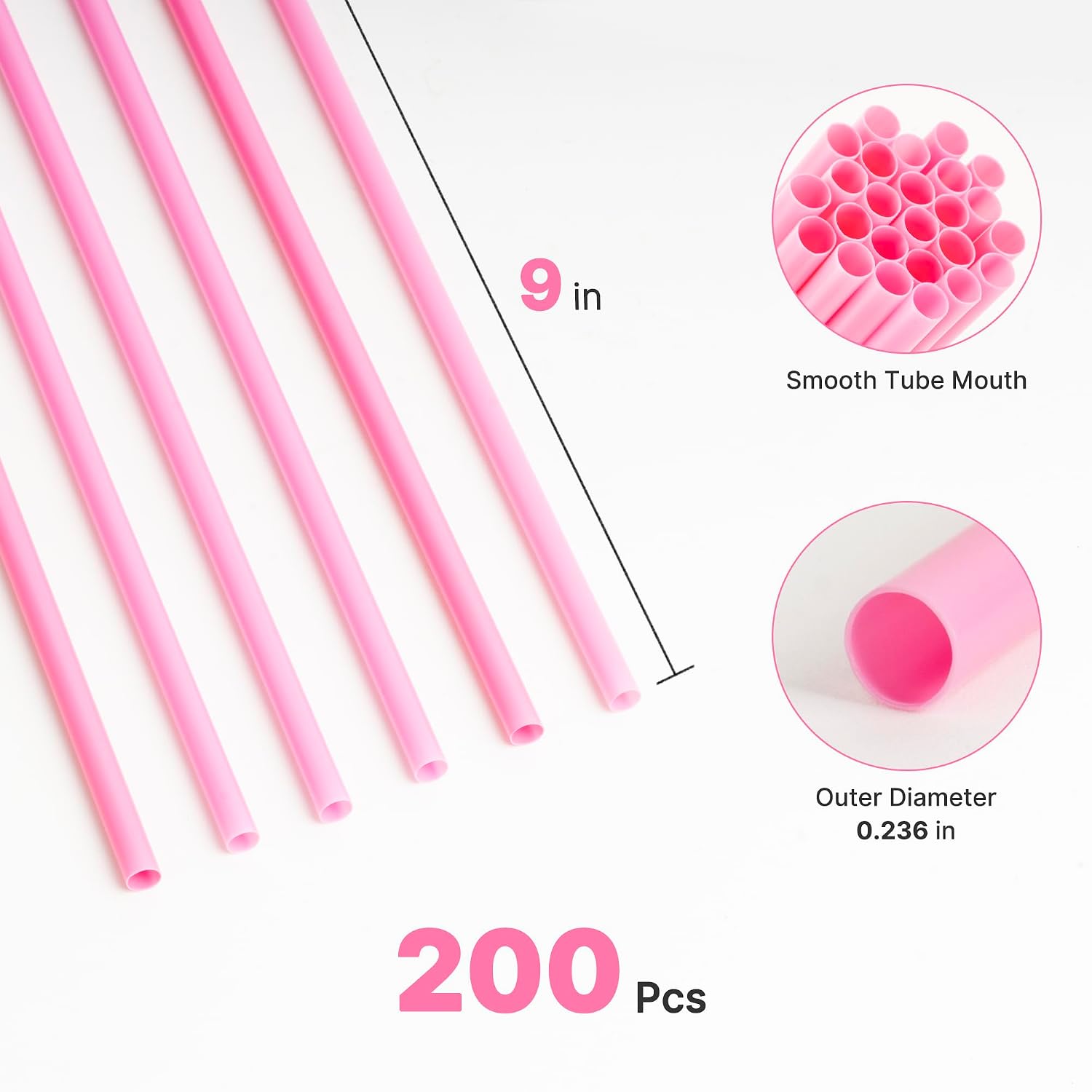 200 pcs Pink Disposable Straws, Cute Plastic Drinking Straws for Bride Wedding Bachelorette Birthday Pink Cocktail Party, Individually Wrapped