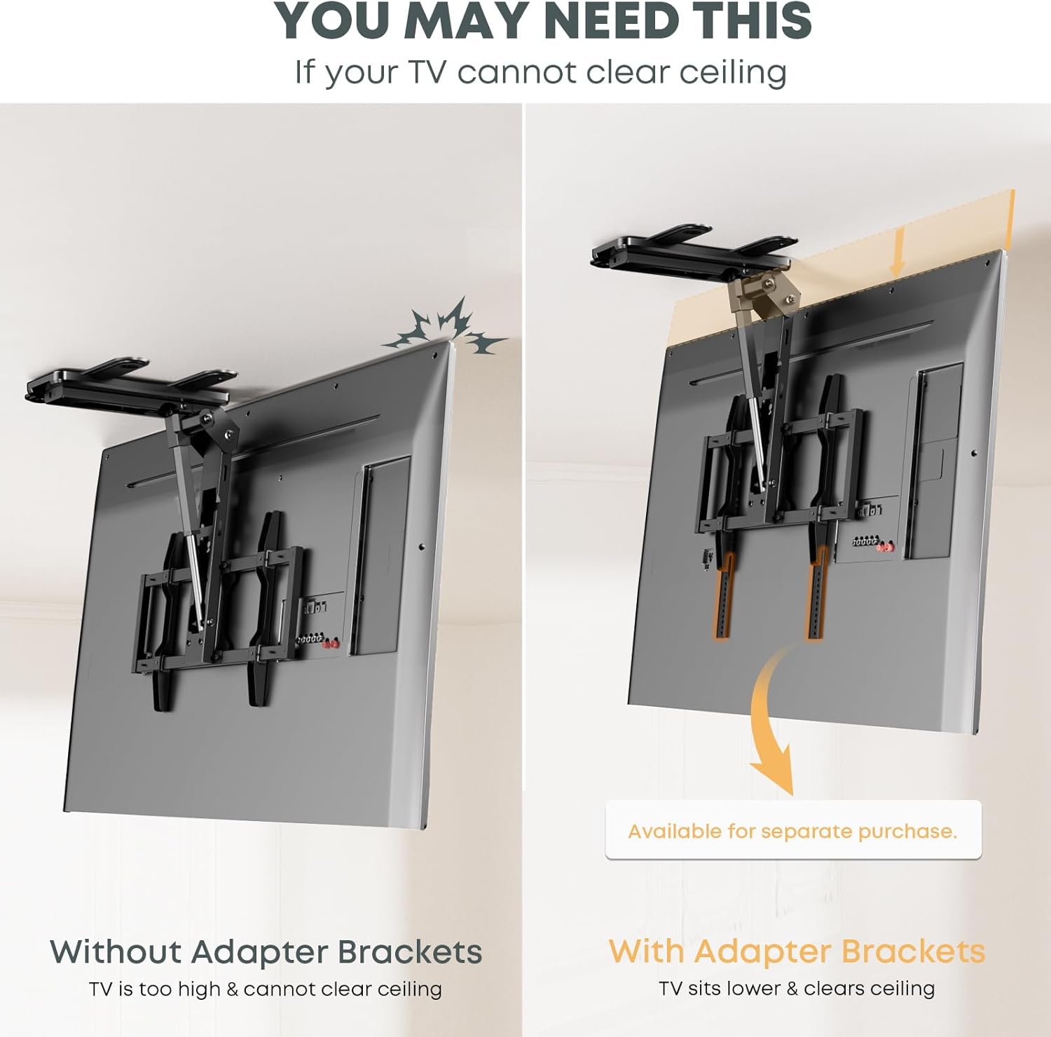 Motorized Flip Down Ceiling TV Mount for 37-75 Inch Screens, Electric Drop Down TV Ceiling Mount with Remote, Holds up to 99 lbs, Max VESA 600x400 mm, Black