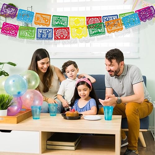 Miniatura 6 de CHolic Cartel mexicano de papel picado pancarta de fiesta pancartas de plástico de 18 pies de largo para decoración de fiesta mexicana