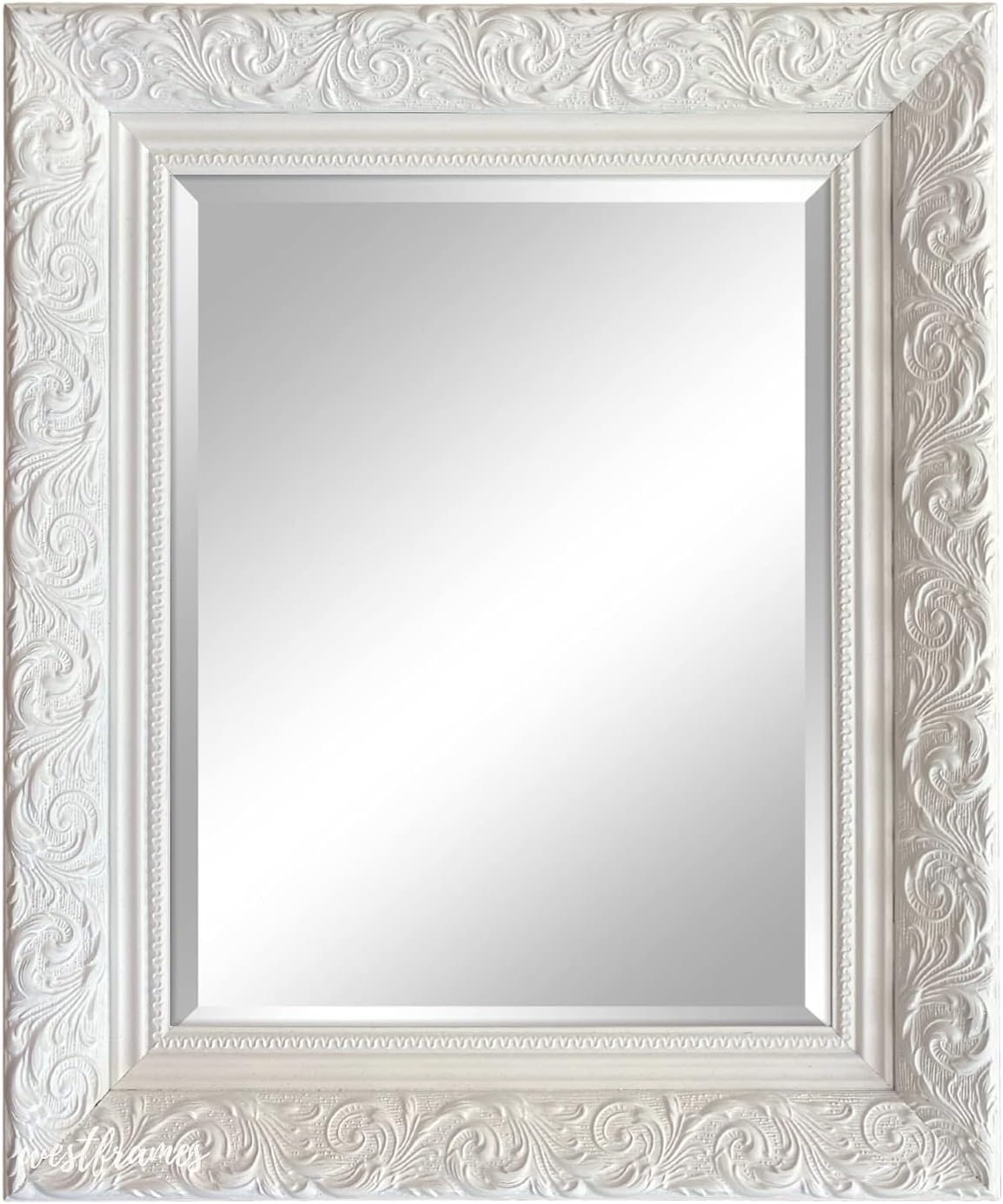 West Frames Bella Ornate Embossed Framed Wall Mirror (26.25" x 32.25", White)
