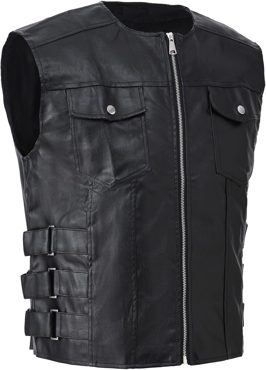 Idopy Men`s Biker Motorcycle Faux Leather Vest Sleeveless Jacket