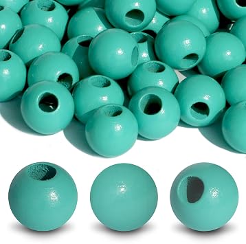 100pcs Turquoise Color Wood Beads 16mm for Craft DIY Macrame Art Decoration and Handmade Artworks6mm Hole