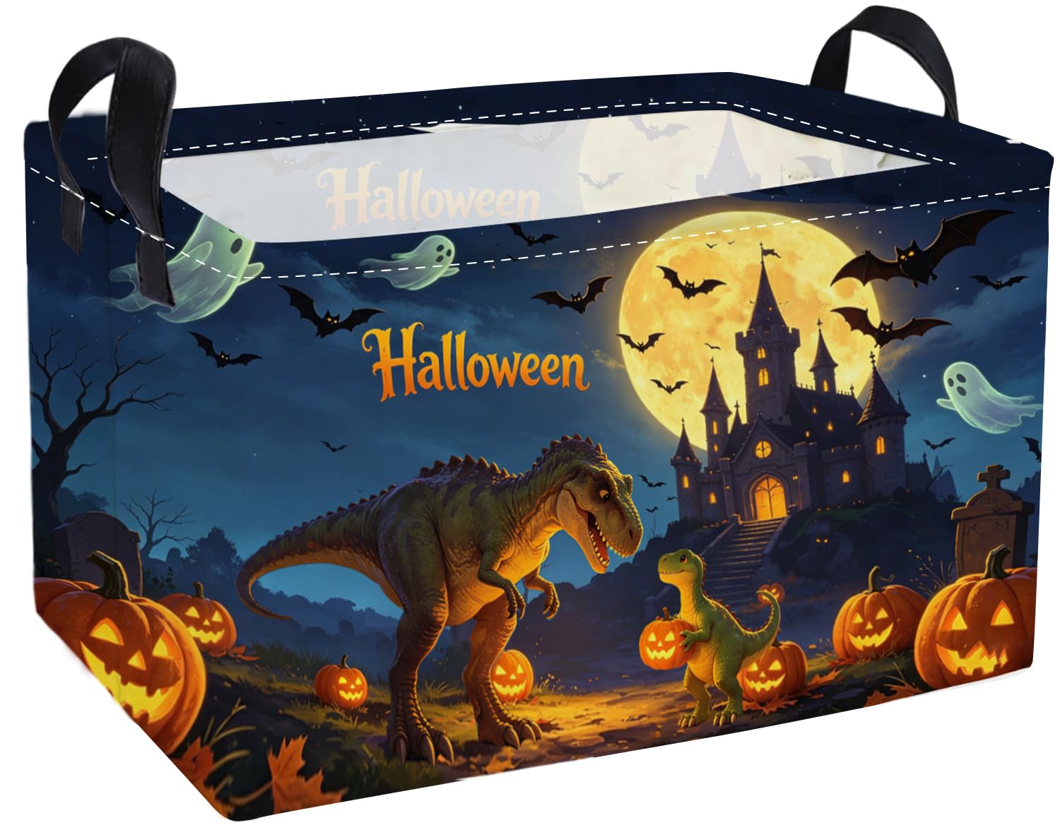 Essme Rectangular Dinosaur Basket,Kids Storage Bins Organizer with Handles for Halloween Room Decor, Gift Basket,Shelf Basket.(Real Dinosaur)