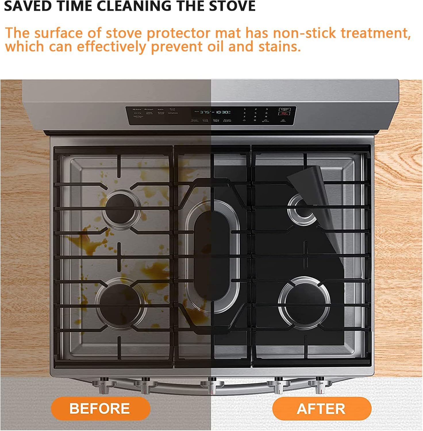 Gas Burner Covers - Easy Clean, Reusable Stove Top Liners, Non-Stick, Washable, Fits Most Gas Ranges, 27x16.7in