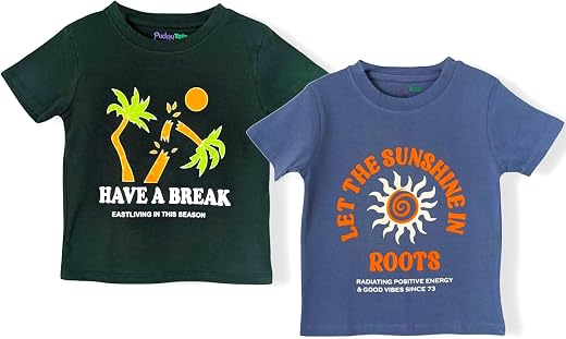 PudgyTots Boys Pure Cotton Printed T-Shirt Combo Pack of 2 Print Casual Wear Kids T-Shirt Set Western Style for Boys